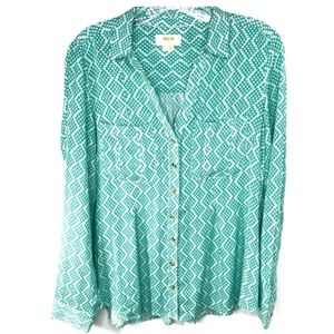 ANTHROPOLOGY MAEVE green white blouse 10